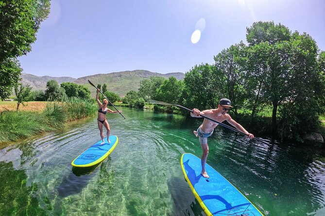 Stand Up Paddle adventure in Split - Stobreč white rocks and cliff time: jump, snorkel, or both